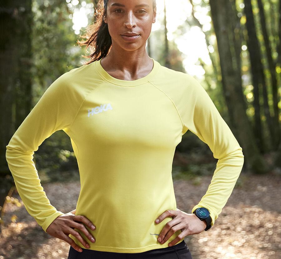 Hoka One One Top Dame - Performance Lang Sleeve - Gul - 412750TOX